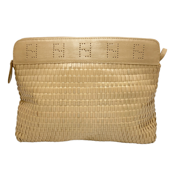 Vintage Fendi Vintage Tan Woven Leather Crossbody Bag Purse - Picture 4 of 12